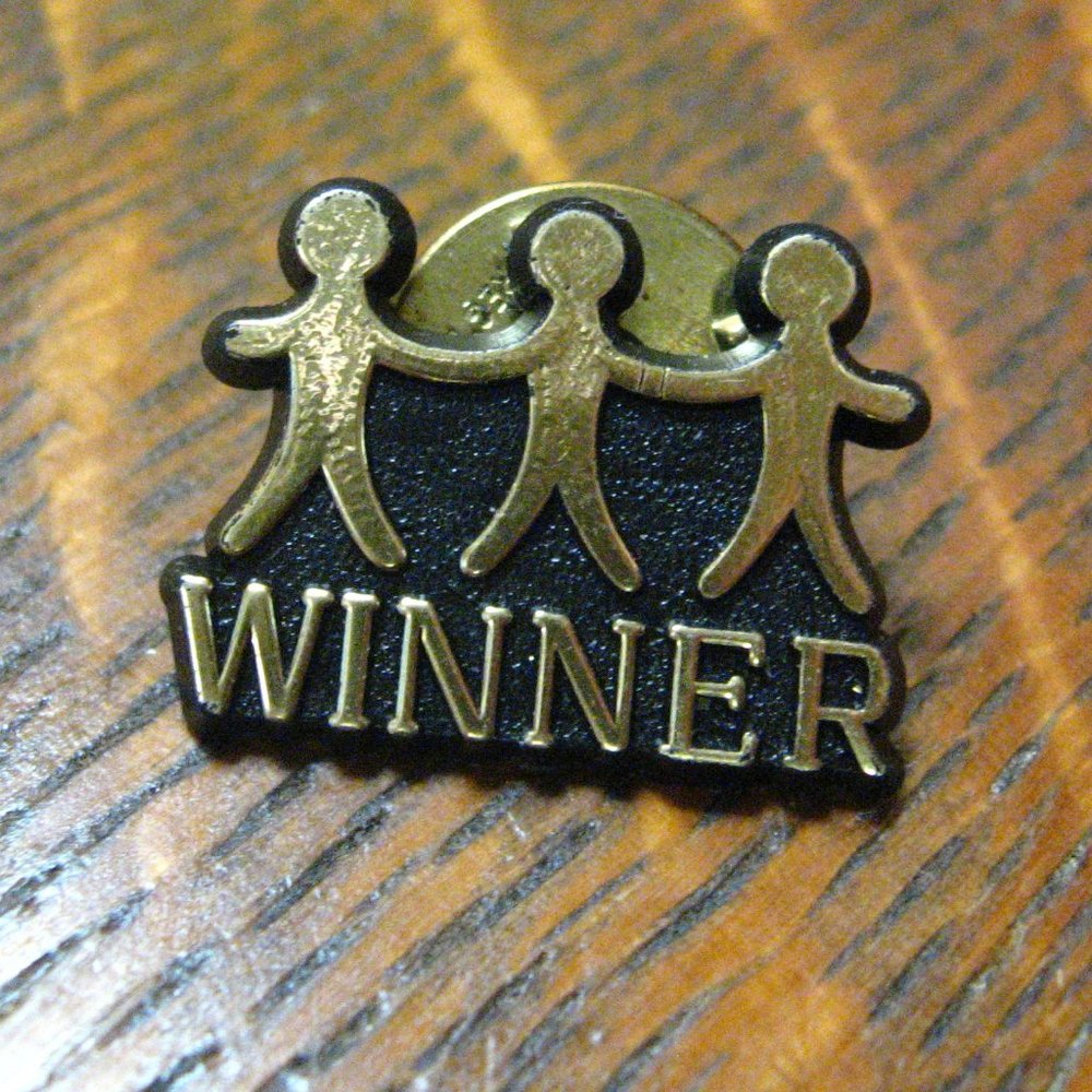 Paper Doll Chain Winner Vintage Lapel Pin - Gem